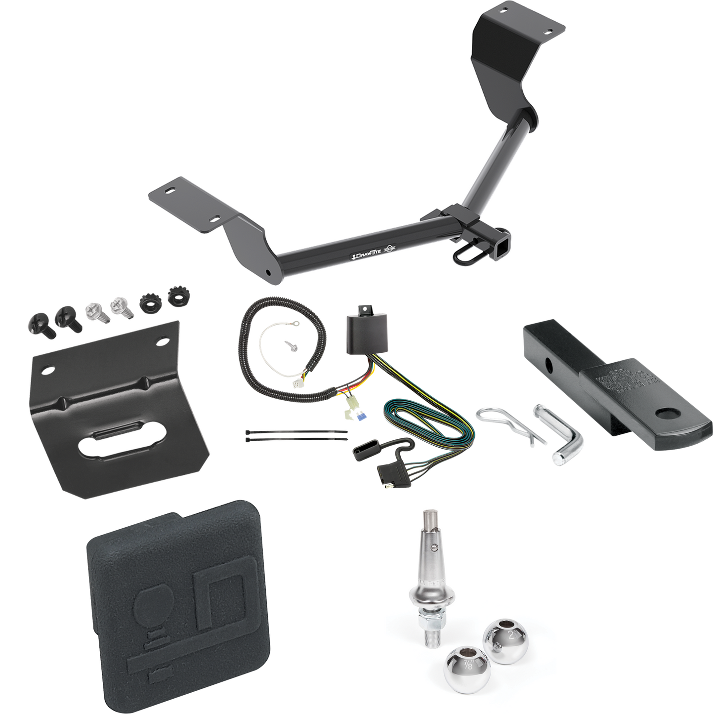 Fits 2017-2022 Honda CR-V Trailer Hitch Tow PKG w/ 4-Flat Wiring Harness + Draw-Bar + Interchangeable 1-7/8" & 2" Balls + Wiring Bracket + Hitch Cover (Excludes: Hybrid Models) By Draw-Tite