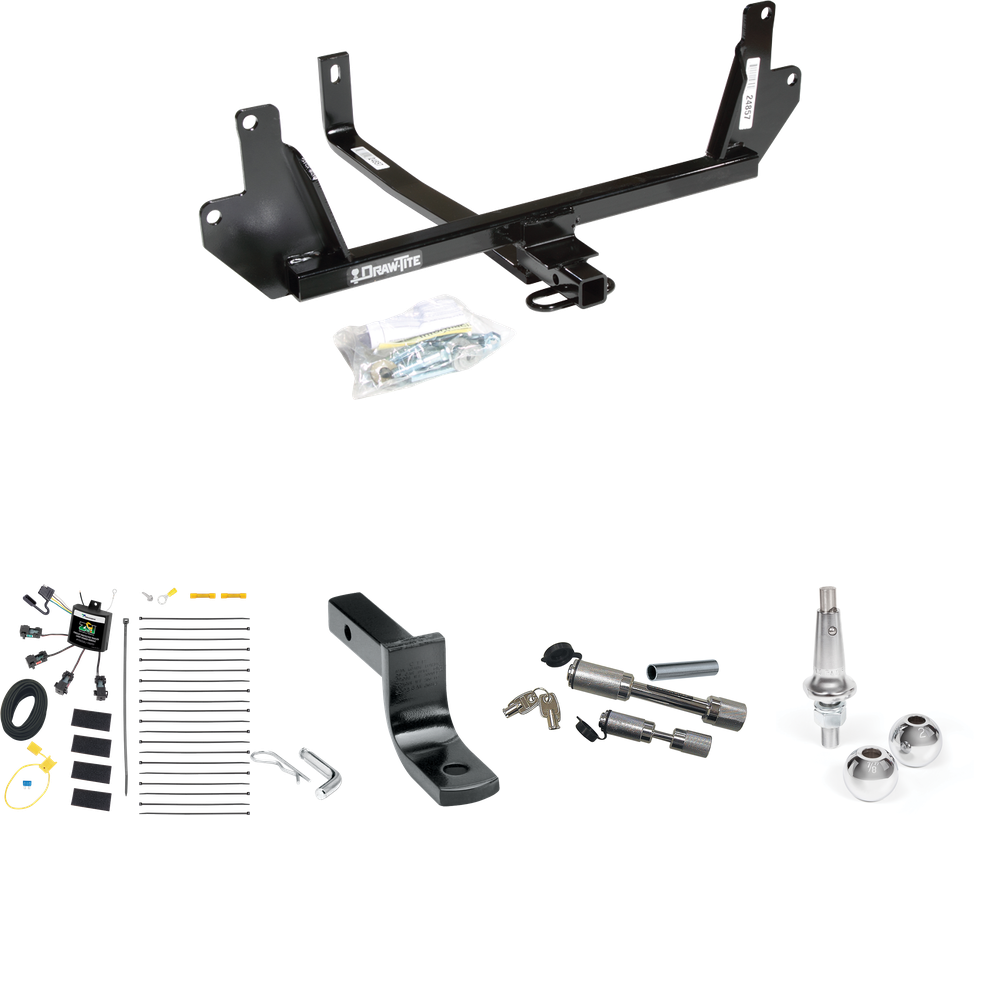 Fits 2007-2011 BMW 328i Trailer Hitch Tow PKG w/ 4-Flat Zero Contact "No Splice" Wiring Harness + Draw-Bar + Interchangeable 1-7/8" & 2" Balls + Dual Hitch & Coupler Locks (For Sedan Models) By Draw-Tite