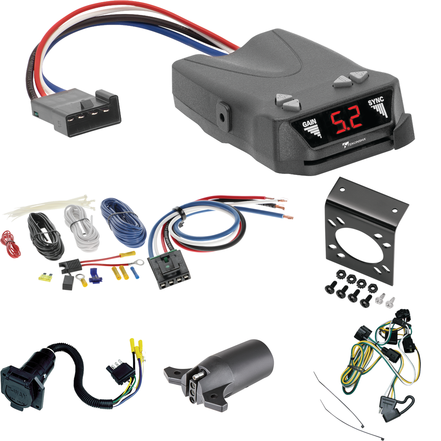 Fits 1995-1996 Dodge Dakota 7-Way RV Wiring + Tekonsha Brakeman IV Brake Control + Generic BC Wiring Adapter + 7-Way to 4-Way Adapter By Tekonsha