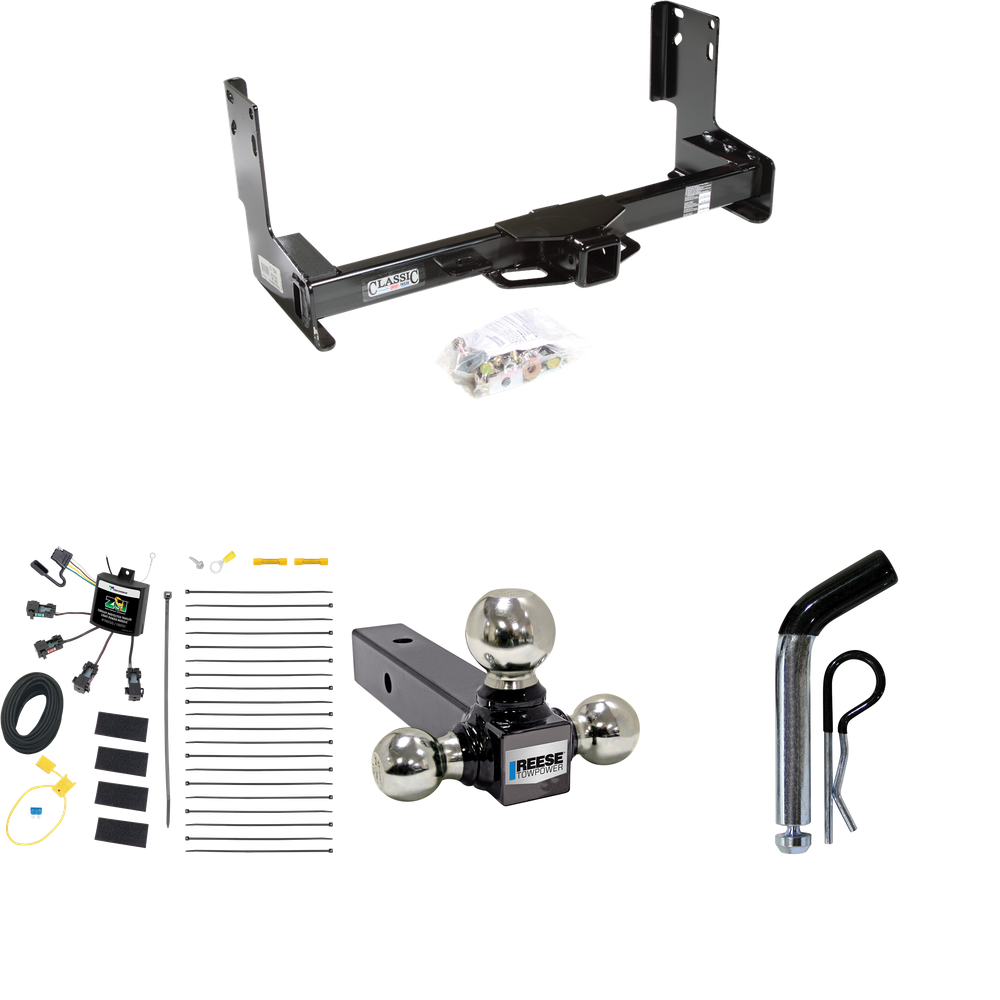 Fits 2022-2023 Mercedes-Benz Sprinter 3500 Trailer Hitch Tow PKG w/ 4-Flat Zero Contact "No Splice" Wiring + Triple Ball Ball Mount 1-7/8" & 2" & 2-5/16" Trailer Balls + Pin/Clip (Excludes: w/Factory Step Bumper Models) By Draw-Tite