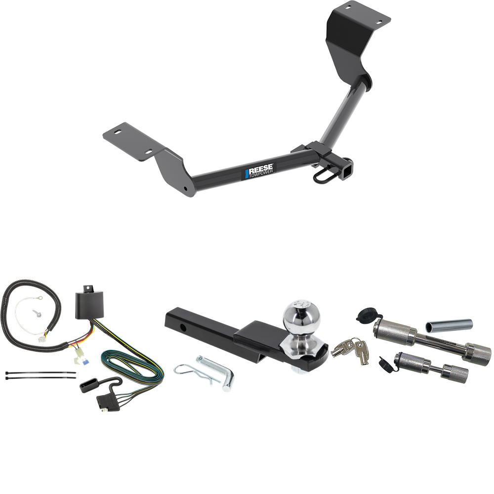 Fits 2017-2022 Honda CR-V Trailer Hitch Tow PKG w/ 4-Flat Wiring Harness + Interlock Starter Kit w/ 2" Ball 1-1/4" Drop 3/4" Rise + Dual Hitch & Coupler Locks (Excludes: Hybrid Models) By Reese Towpower