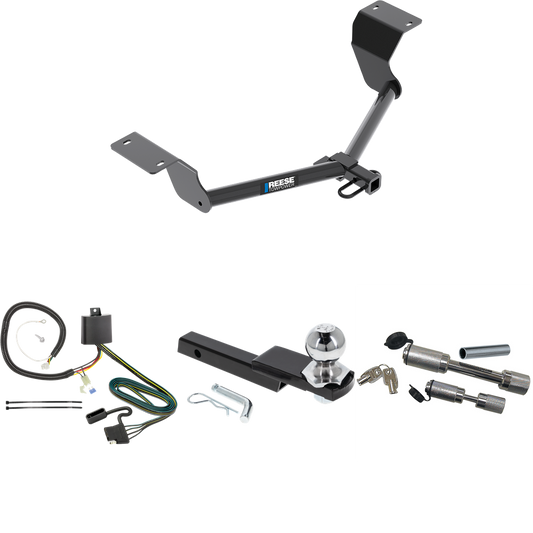 Fits 2017-2022 Honda CR-V Trailer Hitch Tow PKG w/ 4-Flat Wiring Harness + Interlock Starter Kit w/ 2" Ball 1-1/4" Drop 3/4" Rise + Dual Hitch & Coupler Locks (Excludes: Hybrid Models) By Reese Towpower