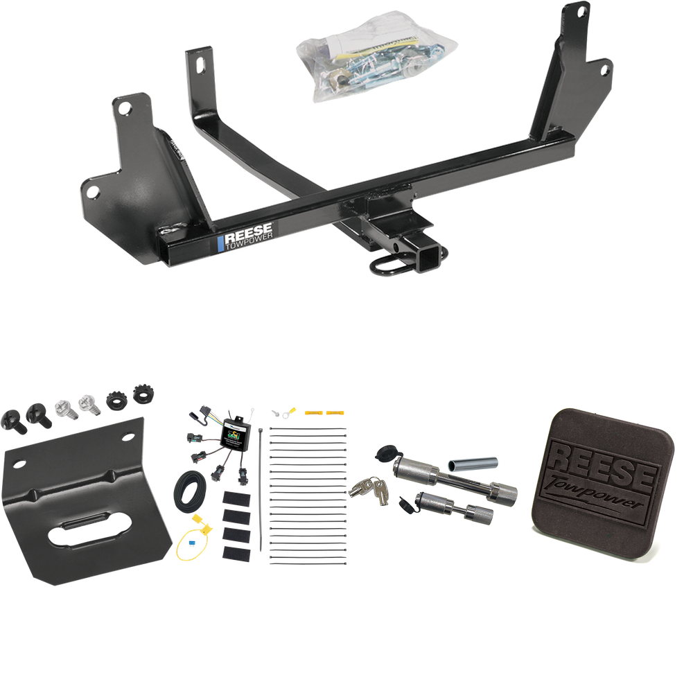 Fits 2007-2011 BMW 328i Trailer Hitch Tow PKG w/ 4-Flat Zero Contact "No Splice" Wiring Harness + Hitch Cover + Dual Hitch & Coupler Locks (For Sedan Models) By Reese Towpower