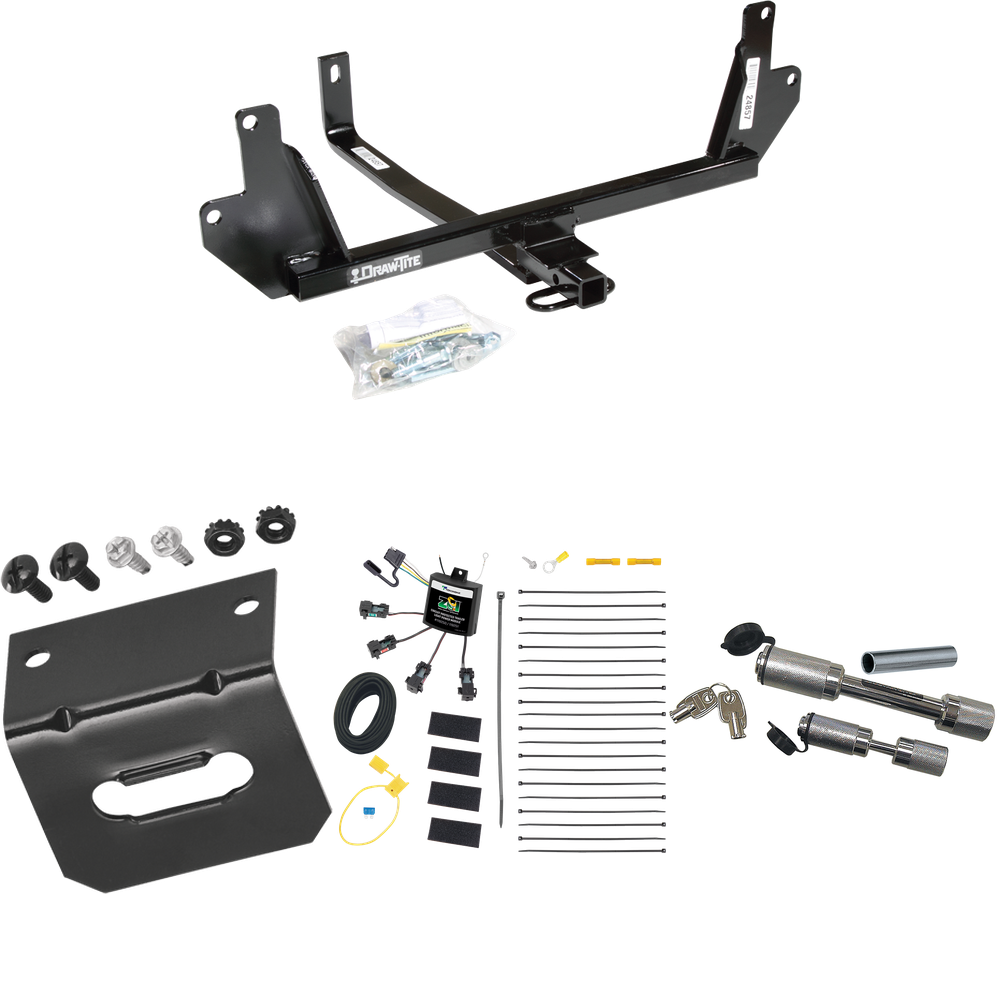 Fits 2007-2011 BMW 328i Trailer Hitch Tow PKG w/ 4-Flat Zero Contact "No Splice" Wiring Harness + Wiring Bracket + Dual Hitch & Coupler Locks (For Sedan Models) By Draw-Tite