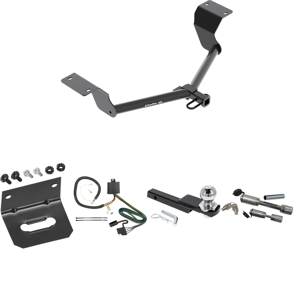 Fits 2017-2022 Honda CR-V Trailer Hitch Tow PKG w/ 4-Flat Wiring Harness + Interlock Starter Kit w/ 2" Ball 1-1/4" Drop 3/4" Rise + Wiring Bracket + Dual Hitch & Coupler Locks (Excludes: Hybrid Models) By Draw-Tite