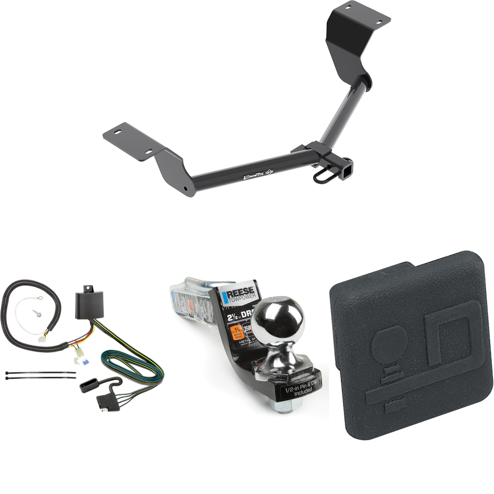 Fits 2017-2022 Honda CR-V Trailer Hitch Tow PKG w/ 4-Flat Wiring Harness + Interlock Starter Kit w/ 2" Ball 2-1/2" Drop 2" Rise + Hitch Cover (Excludes: Hybrid Models) By Draw-Tite