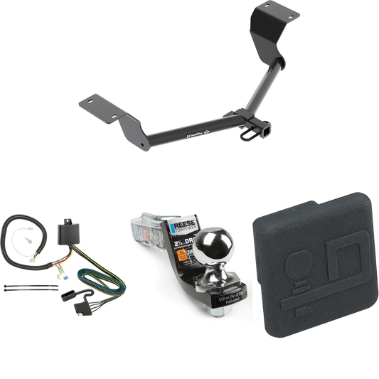 Fits 2017-2022 Honda CR-V Trailer Hitch Tow PKG w/ 4-Flat Wiring Harness + Interlock Starter Kit w/ 2" Ball 2-1/2" Drop 2" Rise + Hitch Cover (Excludes: Hybrid Models) By Draw-Tite