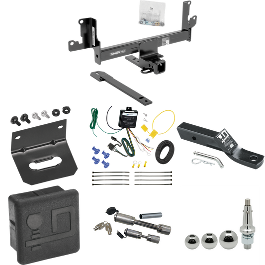 Fits 2013-2014 BMW X1 Trailer Hitch Tow PKG w/ 4-Flat Wiring + Ball Mount w/ 2" Drop + Interchangeable Ball 1-7/8" & 2" & 2-5/16" + Wiring Bracket + Dual Hitch & Coupler Locks + Hitch Cover (For w/Panoramic Moonroof Models) By Draw-Tite