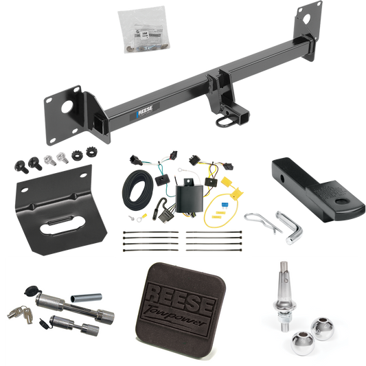 Fits 2016-2019 Volkswagen Golf SportWagen Trailer Hitch Tow PKG w/ 4-Flat Wiring Harness + Draw-Bar + Interchangeable 1-7/8" & 2" Balls + Wiring Bracket + Hitch Cover + Dual Hitch & Coupler Locks By Reese Towpower