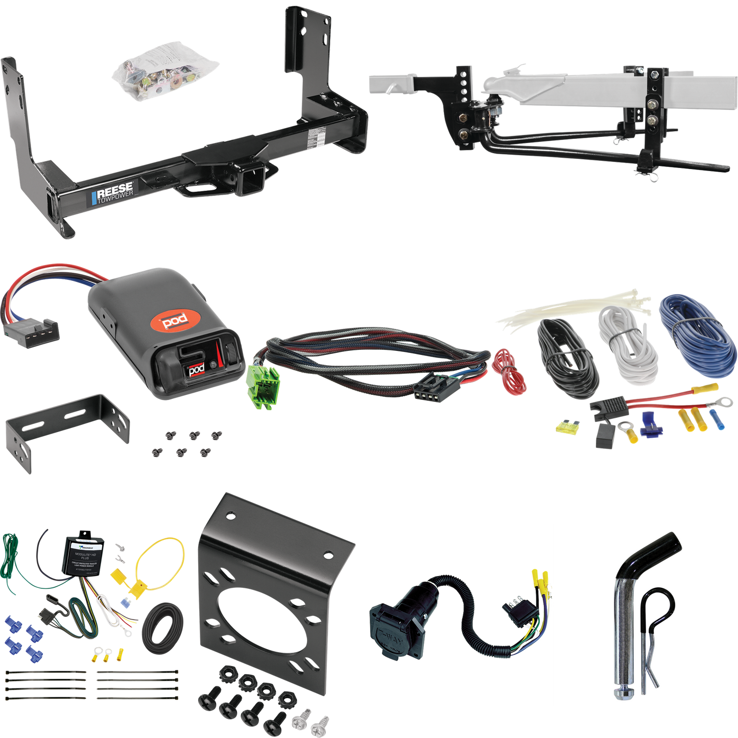 Fits 2022-2022 Mercedes-Benz Sprinter 3500 Trailer Hitch Tow PKG w/ 8K Round Bar Weight Distribution Hitch w/ 2-5/16" Ball + Pin/Clip + Pro Series POD Brake Control + Plug & Play BC Adapter + 7-Way RV Wiring (Excludes: w/Factory Step Bumper Models) B