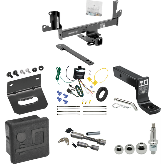 Fits 2013-2014 BMW X1 Trailer Hitch Tow PKG w/ 4-Flat Wiring + Ball Mount w/ 4" Drop + Interchangeable Ball 1-7/8" & 2" & 2-5/16" + Wiring Bracket + Dual Hitch & Coupler Locks + Hitch Cover (For w/Panoramic Moonroof Models) By Draw-Tite