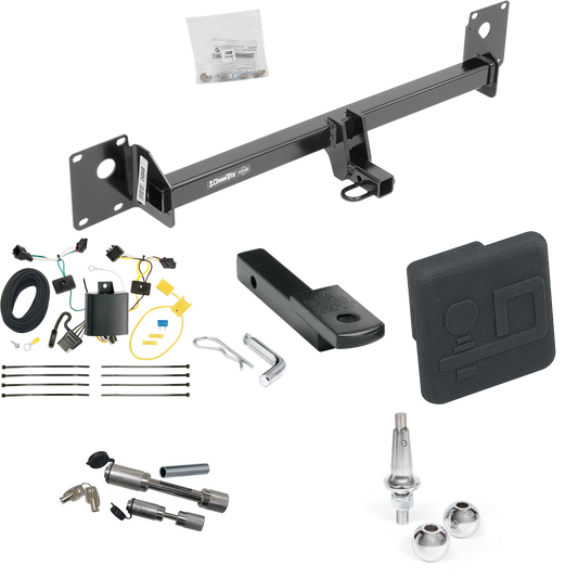Fits 2017-2017 Volkswagen Golf Alltrack Trailer Hitch Tow PKG w/ 4-Flat Wiring Harness + Draw-Bar + Interchangeable 1-7/8" & 2" Balls + Hitch Cover + Dual Hitch & Coupler Locks By Draw-Tite