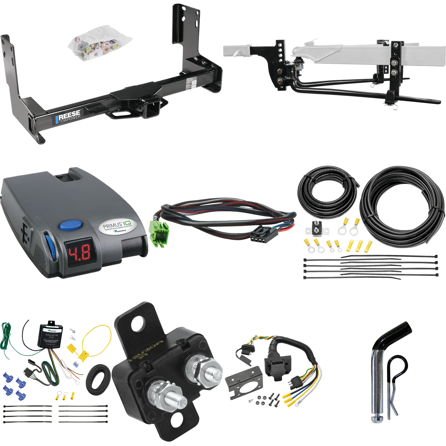 Fits 2022-2022 Mercedes-Benz Sprinter 3500 Trailer Hitch Tow PKG w/ 8K Round Bar Weight Distribution Hitch w/ 2-5/16" Ball + Pin/Clip + Tekonsha Primus IQ Brake Control + Plug & Play BC Adapter + 7-Way RV Wiring (Excludes: w/Factory Step Bumper Model