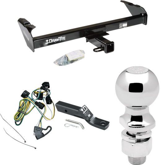 Fits 1997-2003 Dodge Dakota Trailer Hitch Tow PKG w/ 4-Flat Wiring + Ball Mount w/ 2" Drop + 2-5/16" Ball By Draw-Tite