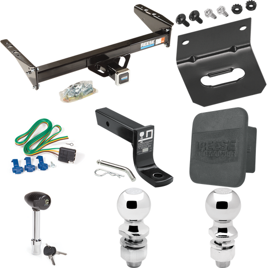 Se adapta al paquete de remolque con enganche para remolque Dodge Dakota 1987-1994 con 4 cables planos + soporte de bola con caída de 4" + bola de 2" + bola de 2-5/16" + soporte de cableado + bloqueo de enganche + cubierta de enganche de Reese Towpower