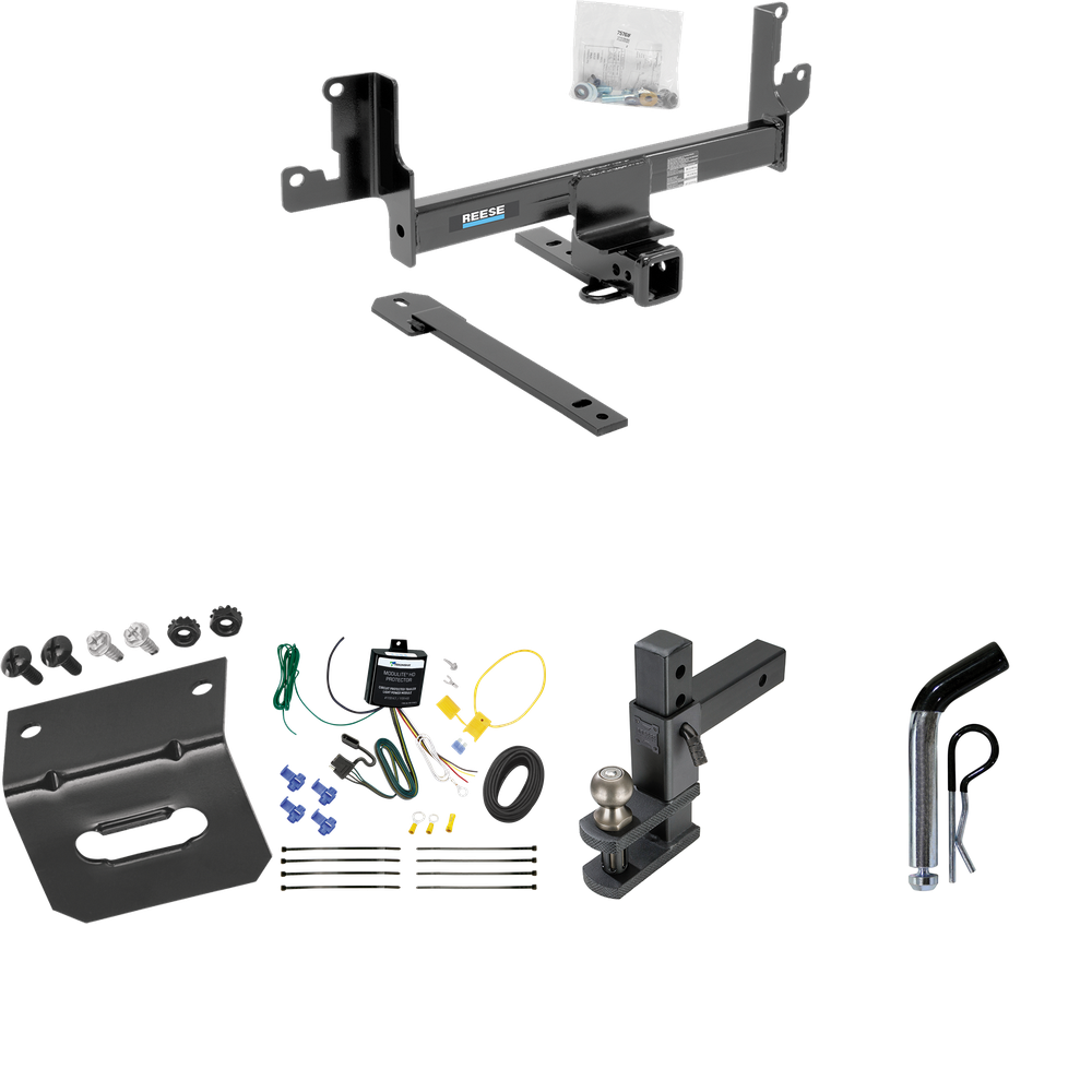 Fits 2015-2015 BMW X1 Trailer Hitch Tow PKG w/ 4-Flat Wiring Harness + Adjustable Drop Rise Clevis Hitch Ball Mount w/ 2" Ball + Pin/Clip + Wiring Bracket (For w/Panoramic Moonroof Models) By Reese Towpower