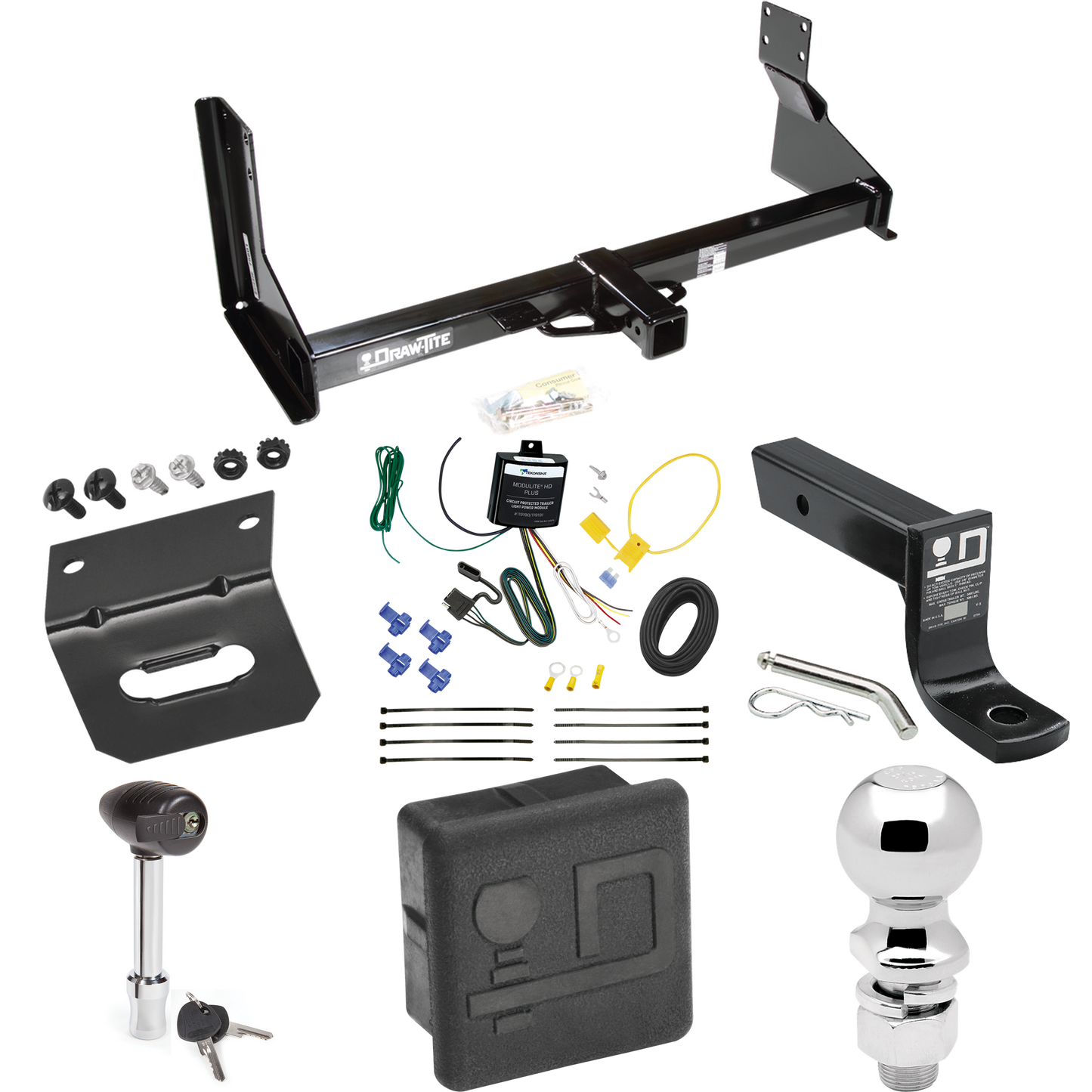 Fits 2022-2023 Mercedes-Benz Sprinter 3500 Trailer Hitch Tow PKG w/ 4-Flat Wiring + Ball Mount w/ 4" Drop + 2-5/16" Ball + Wiring Bracket + Hitch Lock + Hitch Cover (For w/Factory Step Bumper Excluding Models w/30-3/8” Frame Width Models) By Draw-Tit