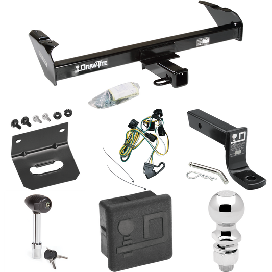 Fits 1997-2003 Dodge Dakota Trailer Hitch Tow PKG w/ 4-Flat Wiring + Ball Mount w/ 4" Drop + 2-5/16" Ball + Wiring Bracket + Hitch Lock + Hitch Cover By Draw-Tite