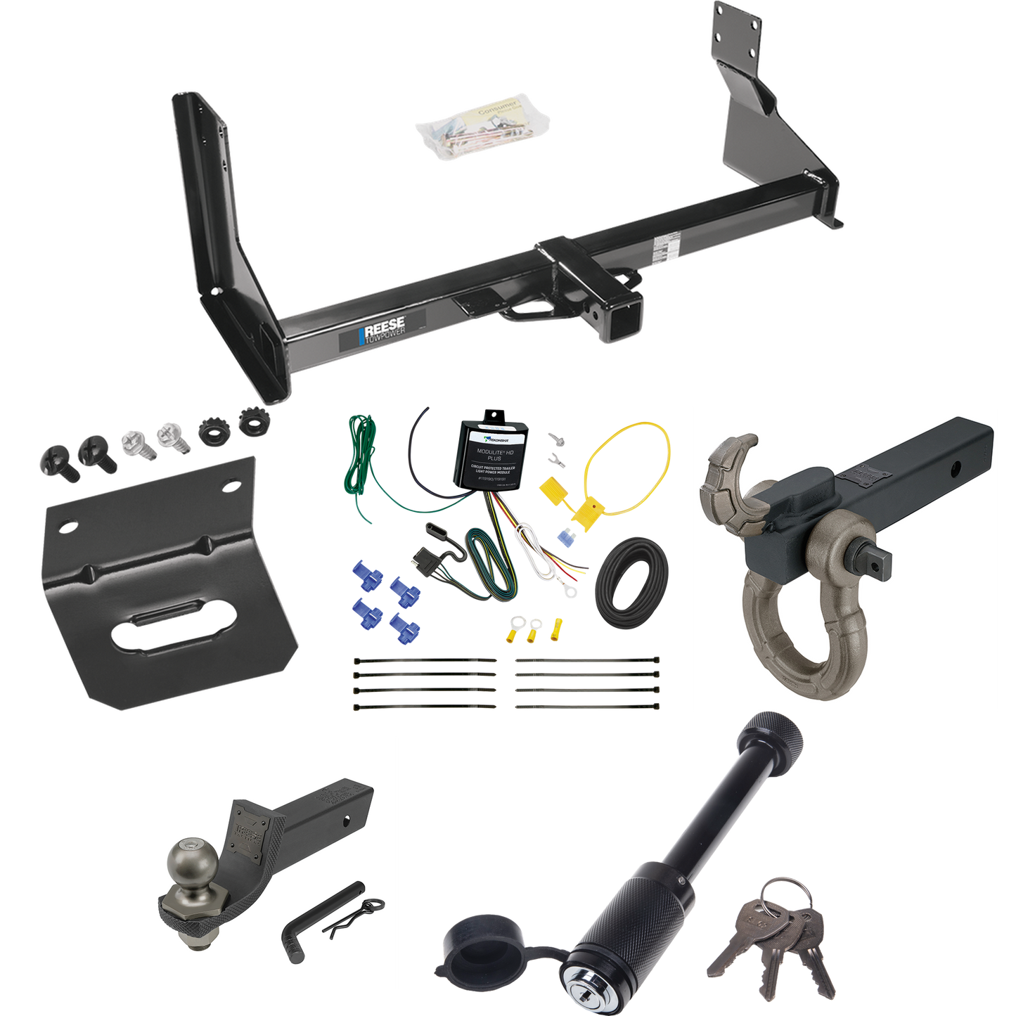 Fits 2022-2023 Mercedes-Benz Sprinter 2500 Trailer Hitch Tow PKG w/ 4-Flat Wiring + Interlock Tactical Starter Kit w/ 2" Drop & 2" Ball + Tactical Hook & Shackle Mount + Tactical Dogbone Lock + Wiring Bracket (For w/Factory Step Bumper Excluding Mode