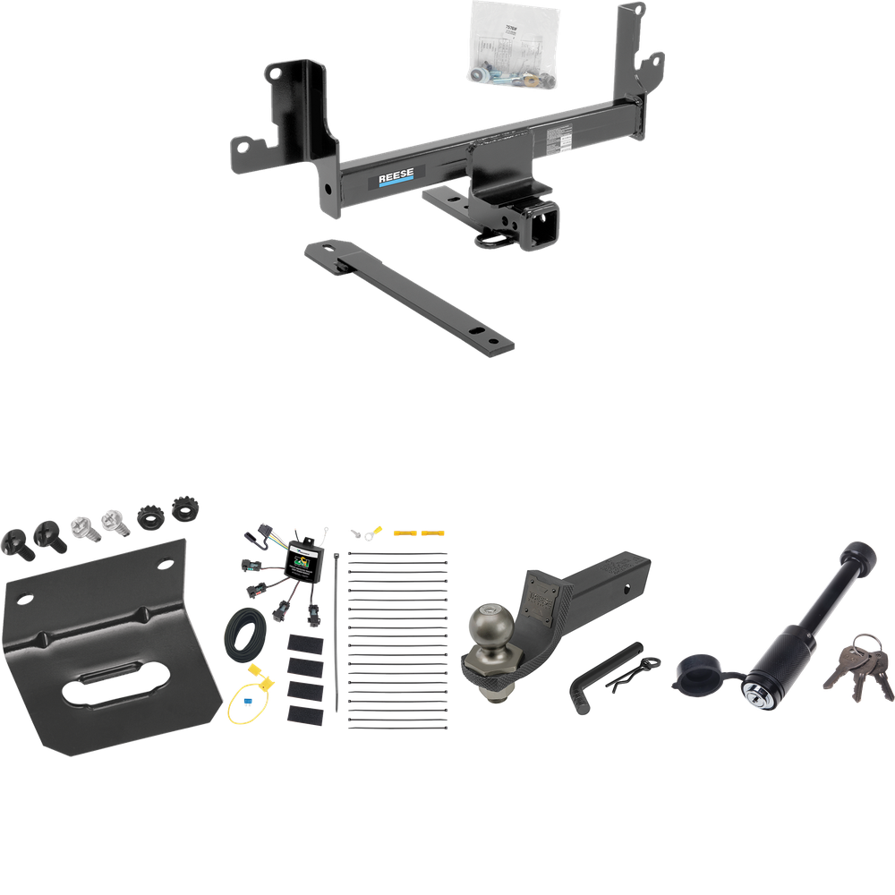 Fits 2013-2015 BMW X1 Trailer Hitch Tow PKG w/ 4-Flat Zero Contact "No Splice" Wiring + Interlock Tactical Starter Kit w/ 2" Drop & 2" Ball + Tactical Dogbone Lock + Wiring Bracket (For w/Panoramic Moonroof Models) By Reese Towpower