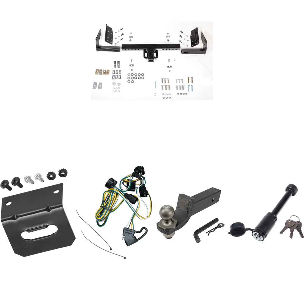 Fits 1995-2001 Dodge Dakota Trailer Hitch Tow PKG w/ 4-Flat Wiring + Interlock Tactical Starter Kit w/ 2" Drop & 2" Ball + Tactical Dogbone Lock + Wiring Bracket By Reese Towpower