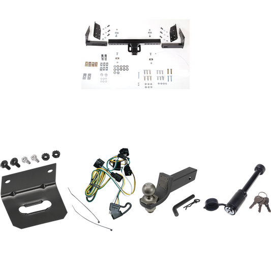 Fits 1995-2001 Dodge Dakota Trailer Hitch Tow PKG w/ 4-Flat Wiring + Interlock Tactical Starter Kit w/ 2" Drop & 2" Ball + Tactical Dogbone Lock + Wiring Bracket By Reese Towpower