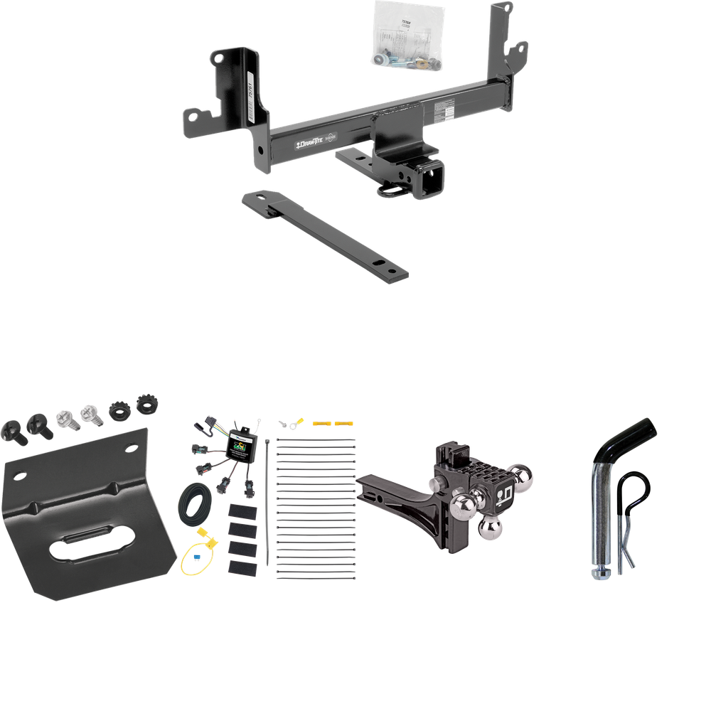 Fits 2013-2015 BMW X1 Trailer Hitch Tow PKG w/ 4-Flat Zero Contact "No Splice" Wiring Harness + Adjustable Drop Rise Triple Ball Ball Mount 1-7/8" & 2" & 2-5/16" Trailer Balls + Pin/Clip + Wiring Bracket (For w/Panoramic Moonroof Models) By Draw-Tite