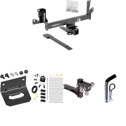 Fits 2013-2015 BMW X1 Trailer Hitch Tow PKG w/ 4-Flat Zero Contact "No Splice" Wiring Harness + Adjustable Drop Rise Triple Ball Ball Mount 1-7/8" & 2" & 2-5/16" Trailer Balls + Pin/Clip + Wiring Bracket (For w/Panoramic Moonroof Models) By Draw-Tite