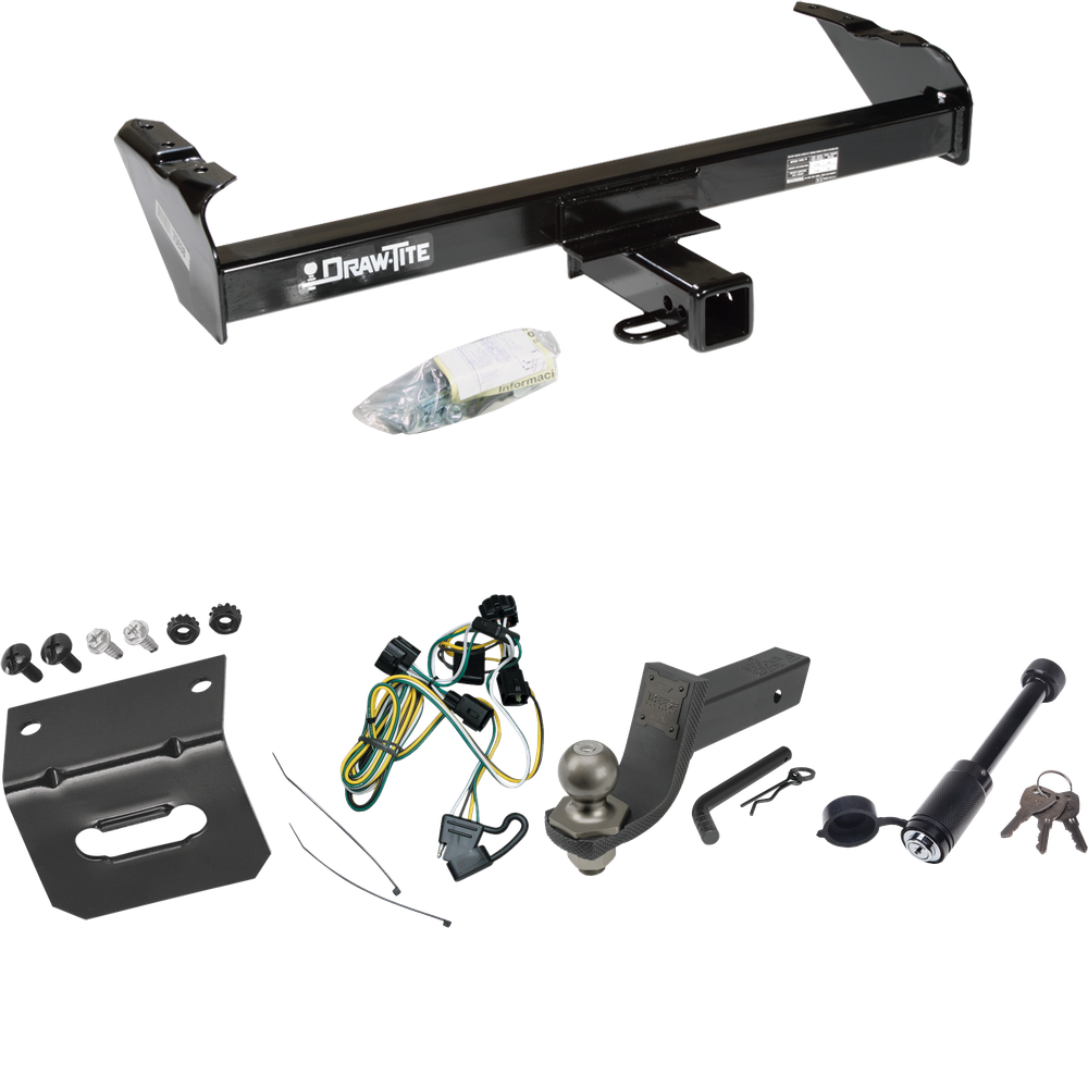 Fits 1997-2003 Dodge Dakota Trailer Hitch Tow PKG w/ 4-Flat Wiring + Interlock Tactical Starter Kit w/ 3-1/4" Drop & 2" Ball + Tactical Dogbone Lock + Wiring Bracket By Draw-Tite