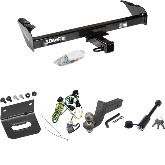 Fits 1997-2003 Dodge Dakota Trailer Hitch Tow PKG w/ 4-Flat Wiring + Interlock Tactical Starter Kit w/ 3-1/4" Drop & 2" Ball + Tactical Dogbone Lock + Wiring Bracket By Draw-Tite