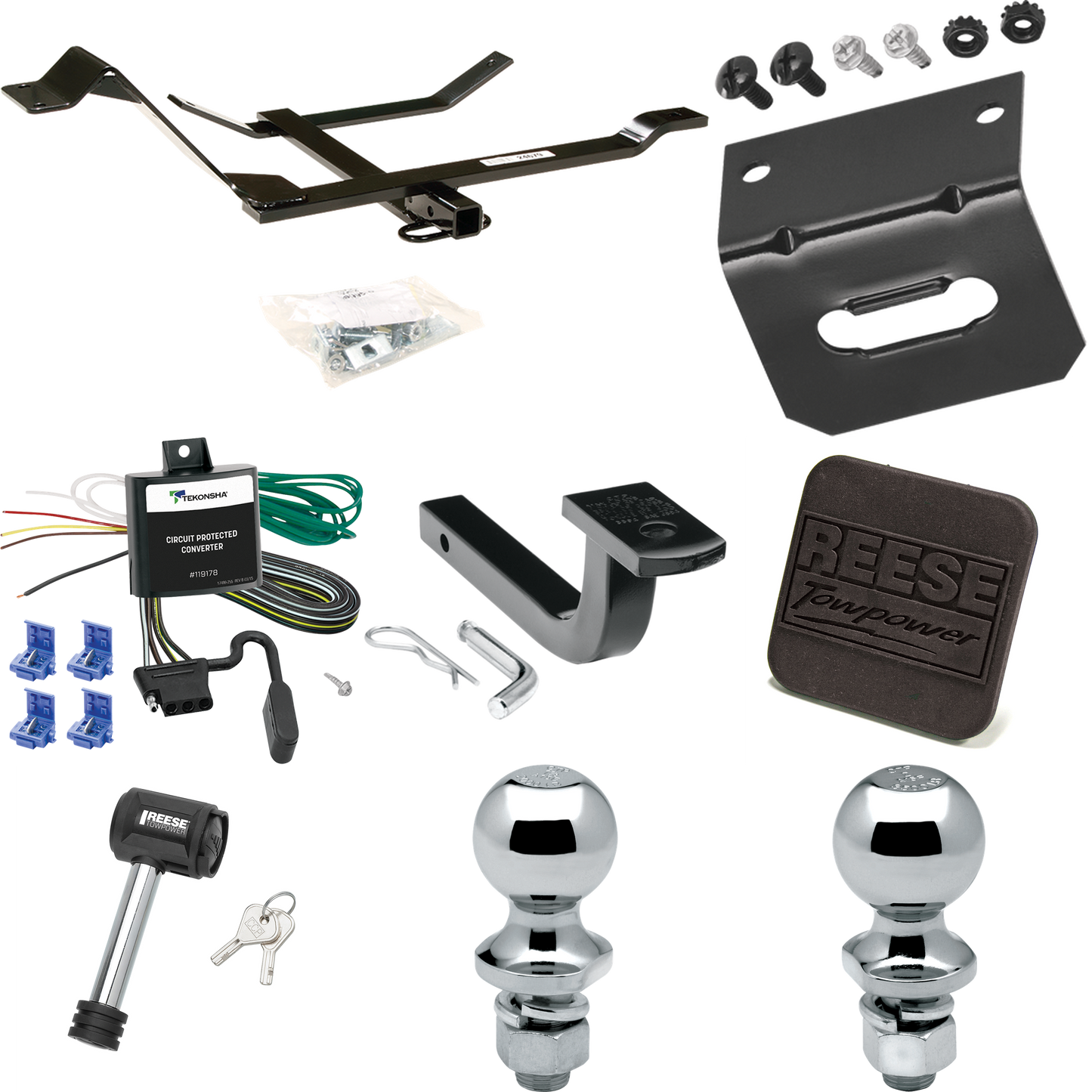 Fits 1999-2006 Volkswagen Golf Trailer Hitch Tow PKG w/ 4-Flat Wiring Harness + Draw-Bar + 1-7/8" + 2" Ball + Wiring Bracket + Hitch Cover + Hitch Lock By Reese Towpower