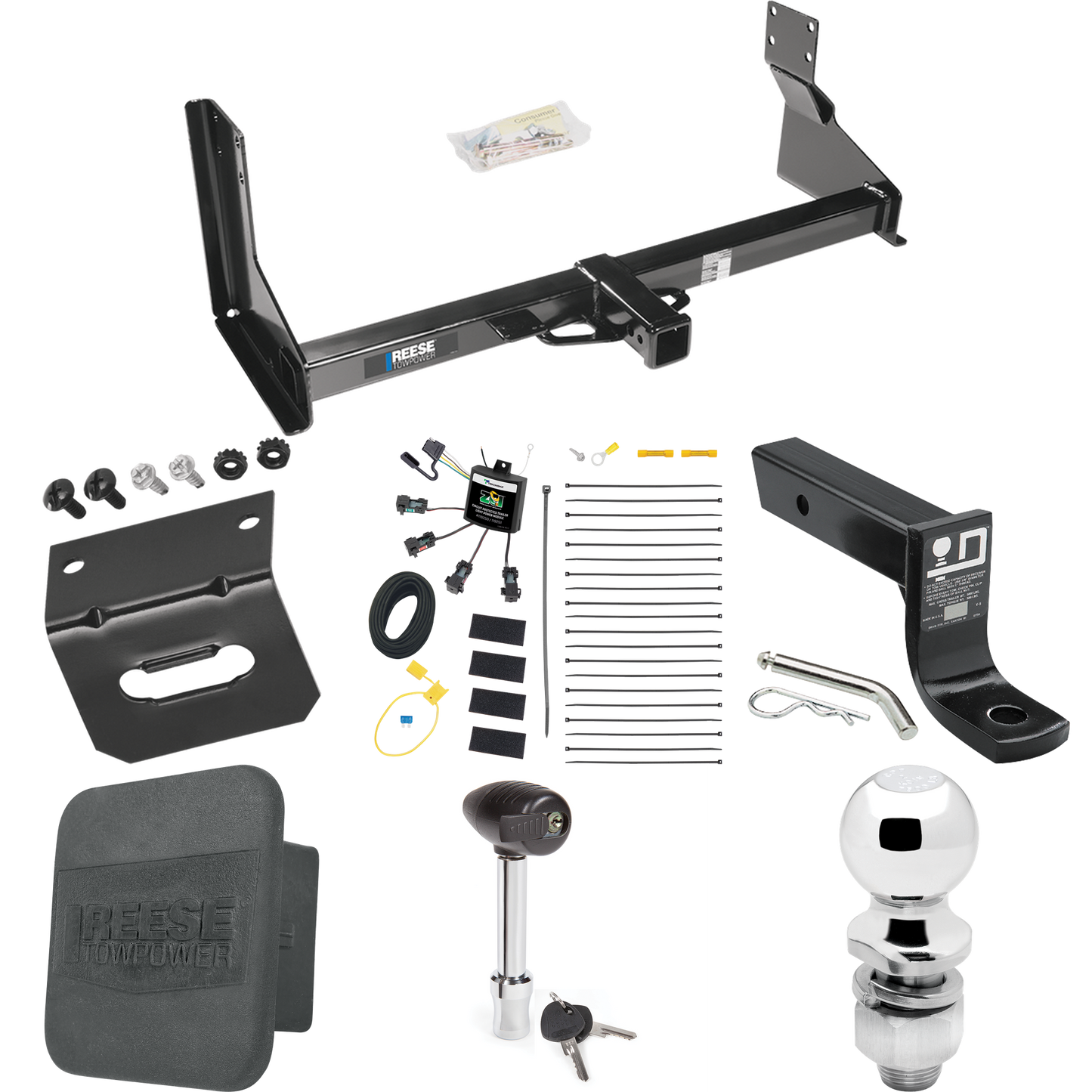 Fits 2022-2023 Mercedes-Benz Sprinter 3500 Trailer Hitch Tow PKG w/ 4-Flat Zero Contact "No Splice" Wiring + Ball Mount w/ 4" Drop + 2" Ball + Wiring Bracket + Hitch Lock + Hitch Cover (For w/Factory Step Bumper Excluding Models w/30-3/8” Frame Width