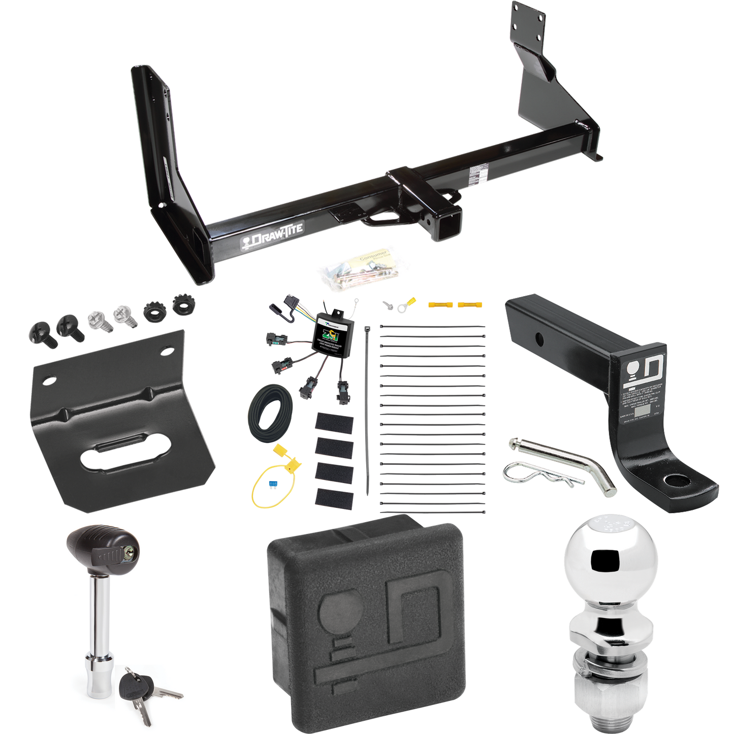 Fits 2022-2023 Mercedes-Benz Sprinter 2500 Trailer Hitch Tow PKG w/ 4-Flat Zero Contact "No Splice" Wiring + Ball Mount w/ 4" Drop + 2" Ball + Wiring Bracket + Hitch Lock + Hitch Cover (For w/Factory Step Bumper Excluding Models w/30-3/8” Frame Width