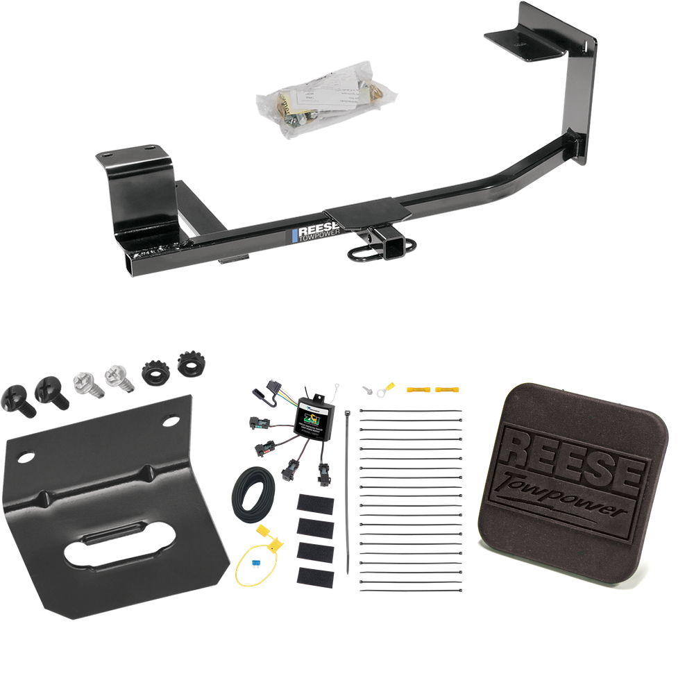 Fits 2011-2014 Volkswagen Jetta Trailer Hitch Tow PKG w/ 4-Flat Zero Contact "No Splice" Wiring Harness + Hitch Cover (For SportWagon Models) By Reese Towpower