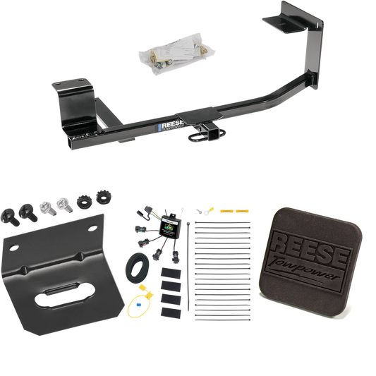 Fits 2011-2014 Volkswagen Jetta Trailer Hitch Tow PKG w/ 4-Flat Zero Contact "No Splice" Wiring Harness + Hitch Cover (For SportWagon Models) By Reese Towpower