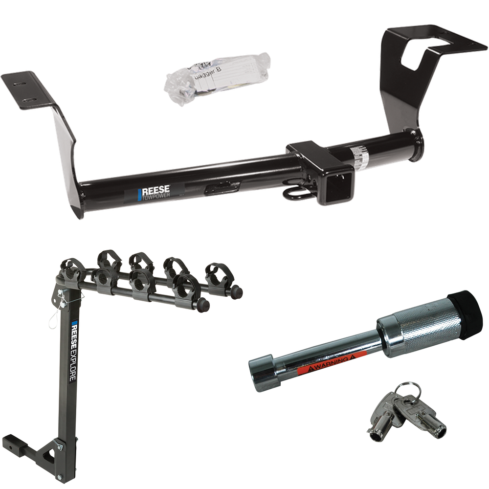 Fits 2007-2011 Honda CR-V Trailer Hitch Tow PKG w/ 4 Bike Carrier Rack + Hitch Lock By Reese Towpower