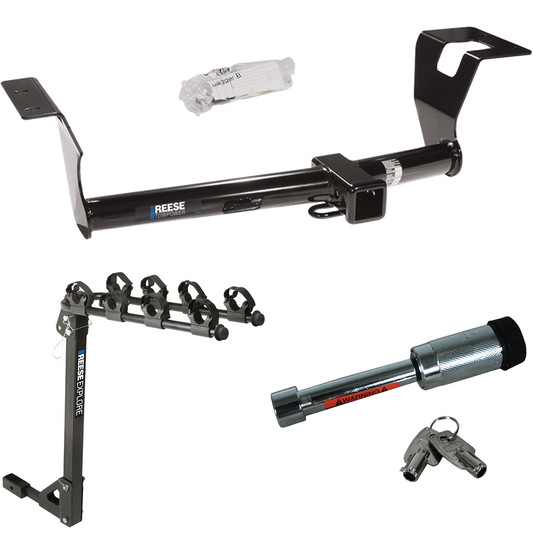 Fits 2007-2011 Honda CR-V Trailer Hitch Tow PKG w/ 4 Bike Carrier Rack + Hitch Lock By Reese Towpower