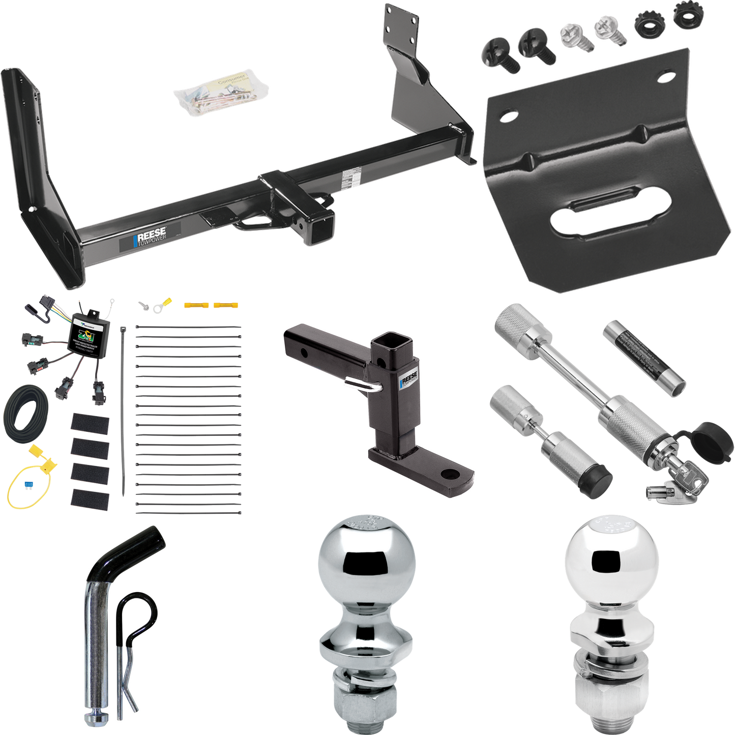 Fits 2022-2023 Mercedes-Benz Sprinter 3500 Trailer Hitch Tow PKG w/ 4-Flat Zero Contact "No Splice" Wiring Harness + Adjustable Drop Rise Ball Mount + Pin/Clip + 2" Ball + 1-7/8" Ball + Dual Hitch & Coupler Locks (For w/Factory Step Bumper Excluding