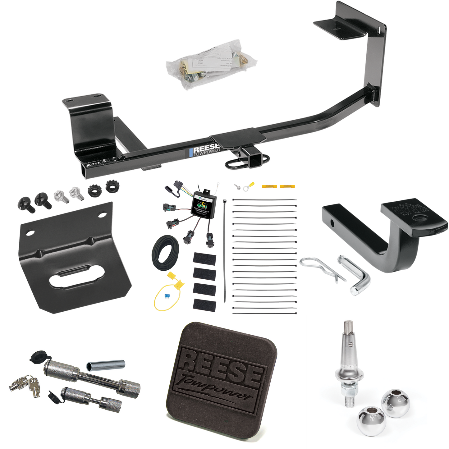 Fits 2010-2014 Volkswagen Golf Trailer Hitch Tow PKG w/ 4-Flat Zero Contact "No Splice" Wiring Harness + Draw-Bar + Interchangeable 1-7/8" & 2" Balls + Wiring Bracket + Hitch Cover + Dual Hitch & Coupler Locks (For Wagon, (Canada Only) Models) By Ree