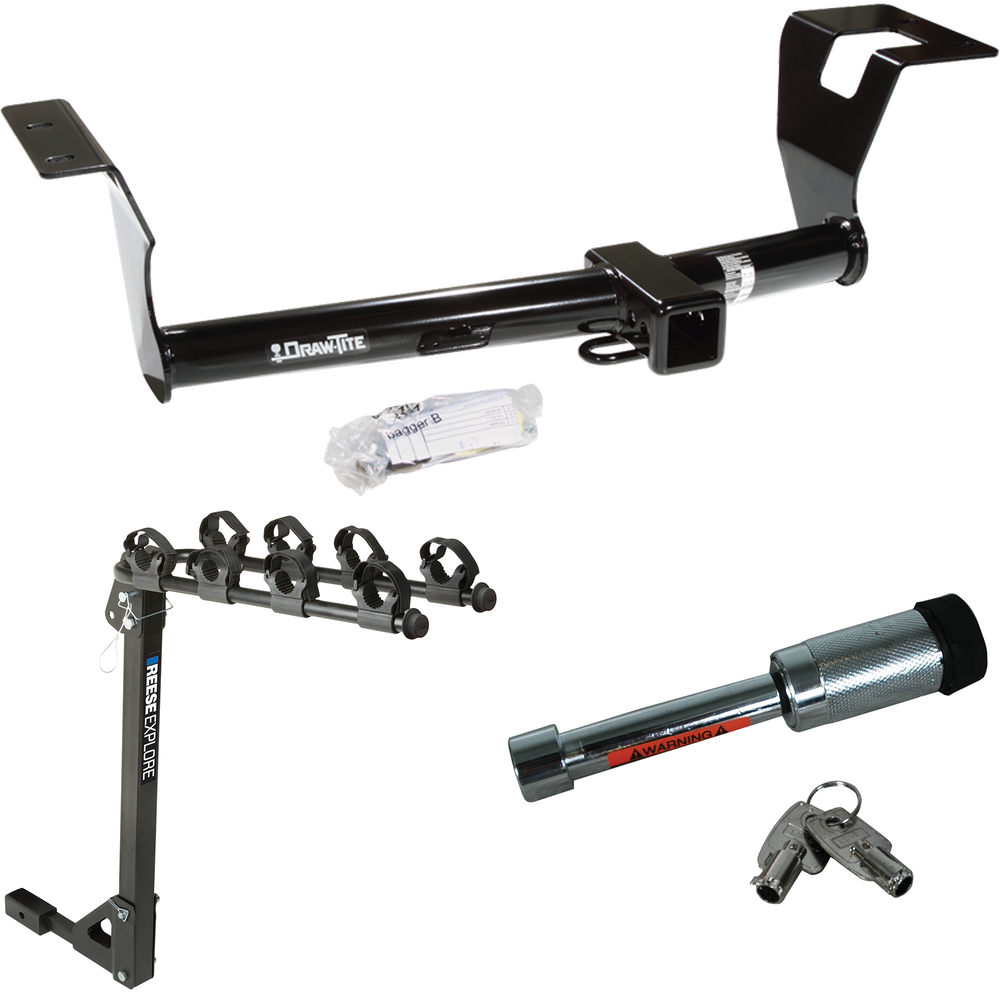 Fits 2007-2011 Honda CR-V Trailer Hitch Tow PKG w/ 4 Bike Carrier Rack + Hitch Lock By Draw-Tite