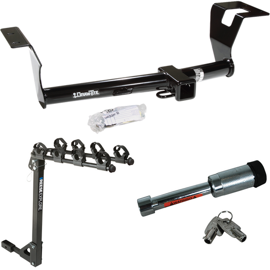 Fits 2007-2011 Honda CR-V Trailer Hitch Tow PKG w/ 4 Bike Carrier Rack + Hitch Lock By Draw-Tite