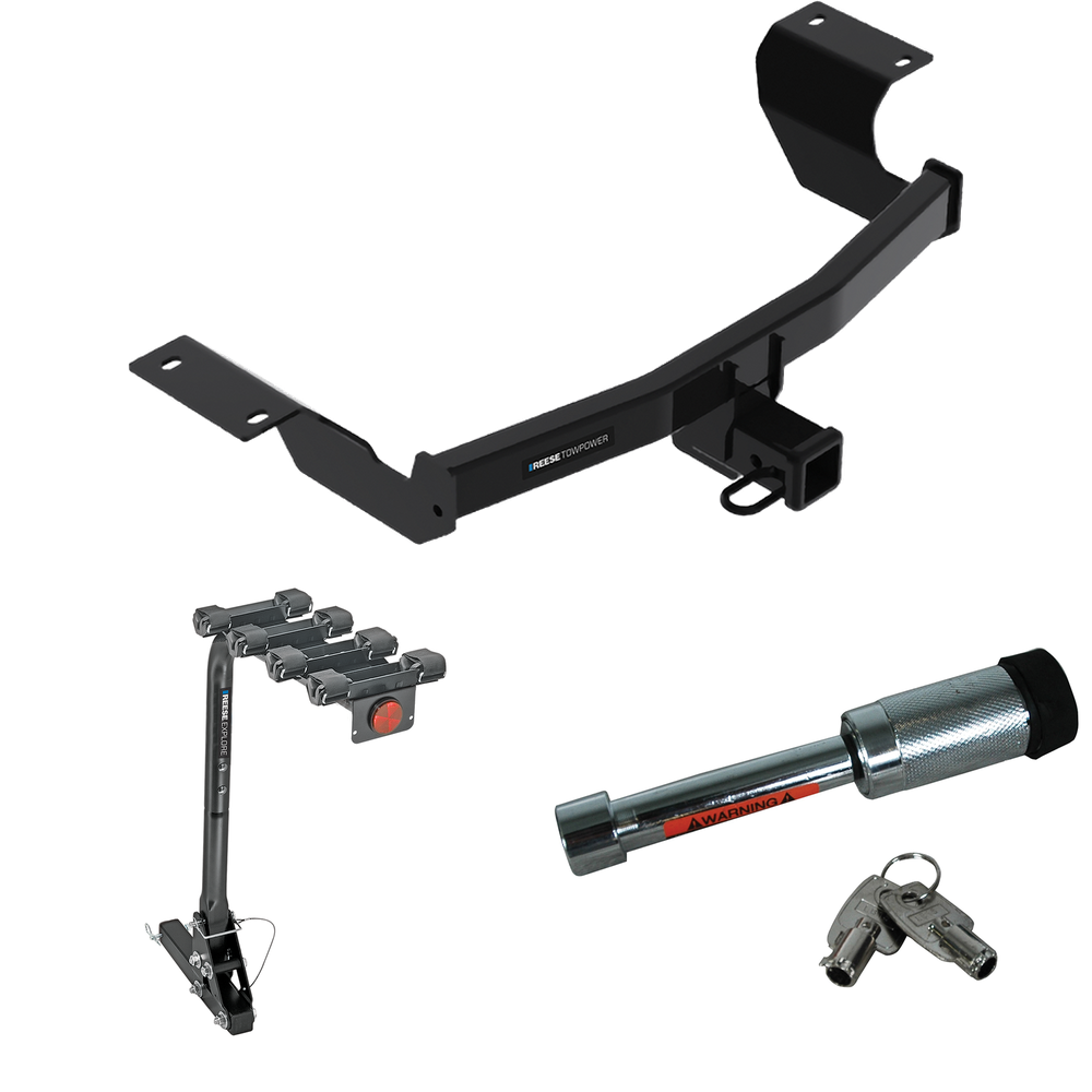 Fits 2017-2022 Honda CR-V Trailer Hitch Tow PKG w/ 4 Bike Carrier Rack + Hitch Lock By Reese Towpower