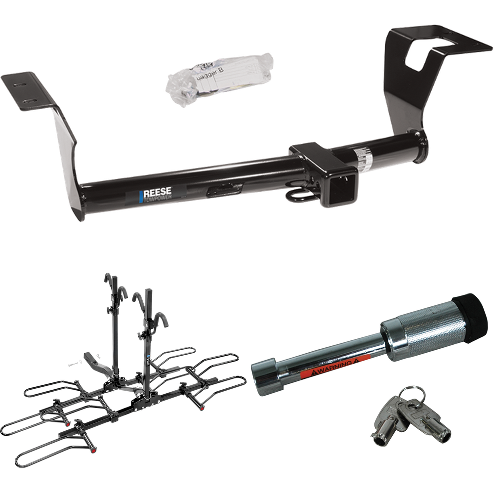 Fits 2007-2011 Honda CR-V Trailer Hitch Tow PKG w/ 4 Bike Plaform Style Carrier Rack + Hitch Lock By Reese Towpower