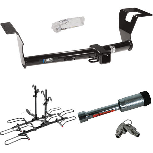 Fits 2007-2011 Honda CR-V Trailer Hitch Tow PKG w/ 4 Bike Plaform Style Carrier Rack + Hitch Lock By Reese Towpower