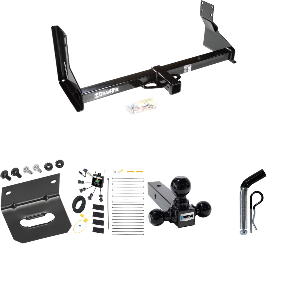 Fits 2022-2023 Mercedes-Benz Sprinter 3500 Trailer Hitch Tow PKG w/ 4-Flat Zero Contact "No Splice" Wiring Harness + Triple Ball Ball Mount 1-7/8" & 2" & 2-5/16" Trailer Balls + Pin/Clip + Wiring Bracket (For w/Factory Step Bumper Excluding Models w/