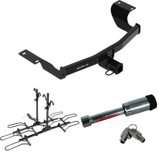 Fits 2017-2022 Honda CR-V Trailer Hitch Tow PKG w/ 4 Bike Plaform Style Carrier Rack + Hitch Lock By Draw-Tite