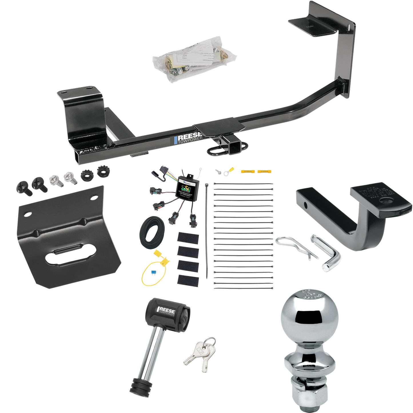 Fits 2011-2014 Volkswagen Jetta Trailer Hitch Tow PKG w/ 4-Flat Zero Contact "No Splice" Wiring Harness + Draw-Bar + 2" Ball + Wiring Bracket + Hitch Lock (For SportWagon Models) By Reese Towpower