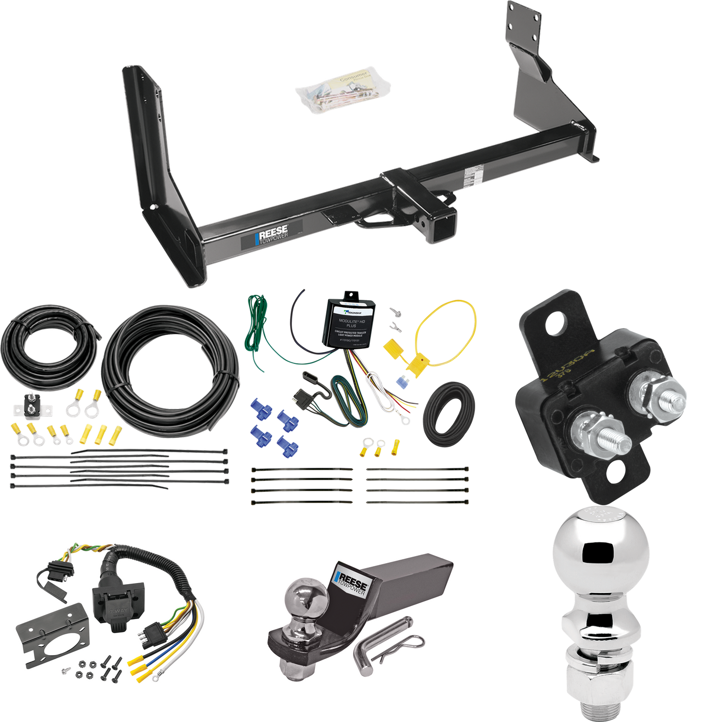 Fits 2022-2023 Mercedes-Benz Sprinter 3500 Trailer Hitch Tow PKG w/ 7-Way RV Wiring + 2" & 2-5/16" Ball + Drop Mount (For w/Factory Step Bumper Excluding Models w/30-3/8” Frame Width Models) By Reese Towpower