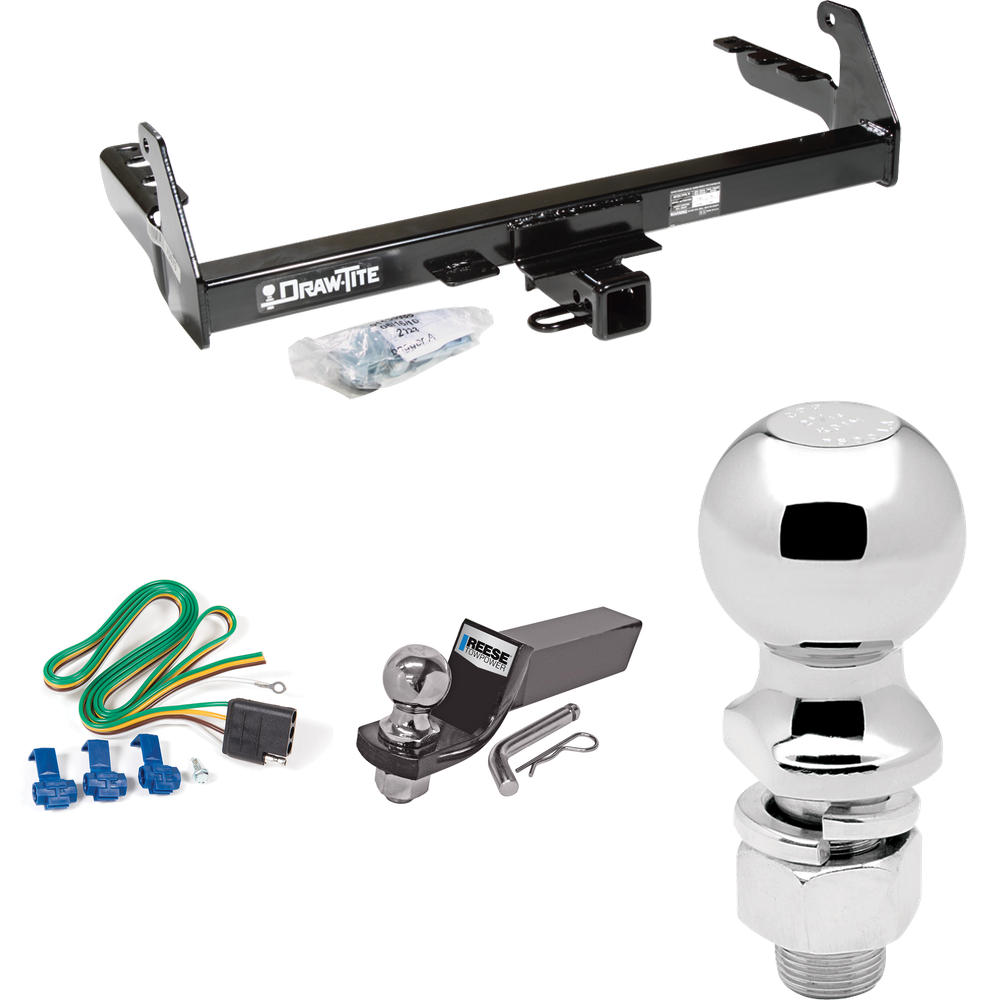 Fits 1987-1994 Dodge Dakota Trailer Hitch Tow PKG w/ 4-Flat Wiring + Starter Kit Ball Mount w/ 2" Drop & 2" Ball + 2-5/16" Ball By Draw-Tite