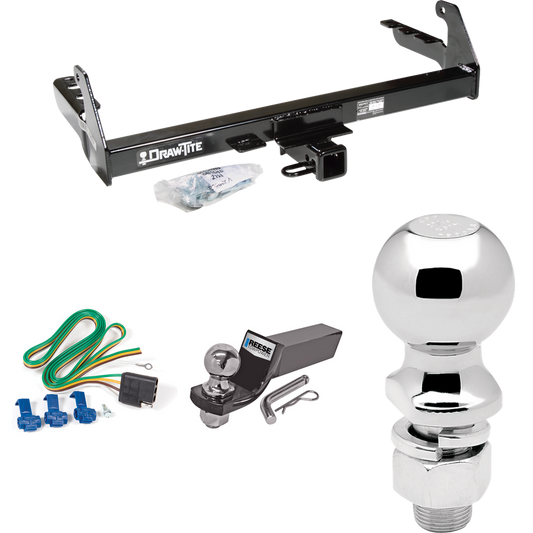 Fits 1987-1994 Dodge Dakota Trailer Hitch Tow PKG w/ 4-Flat Wiring + Starter Kit Ball Mount w/ 2" Drop & 2" Ball + 2-5/16" Ball By Draw-Tite